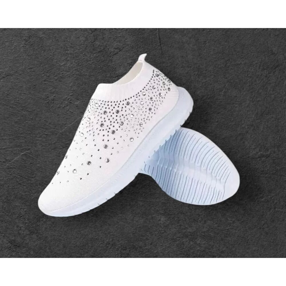 Brand New Amazon Womens Size 41 US 11 White Crystal Embellished Sneakers Walking